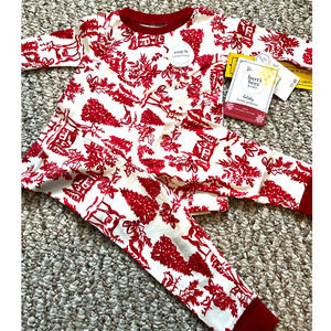 Burts Bees Baby Woodlands PJ Set Red White Size 12M T Shirt & Pants NEW